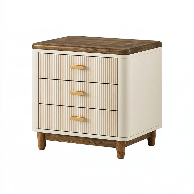 Nachttisch 60 x 40 x 60 cm Holzwerkstoff Creme/Nussbraun mit 3 Schubladen