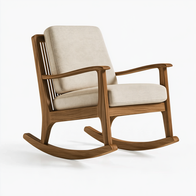 Schaukelstuhl 95 x 68 x 100 cm Holz Beige gepolstert mit Armlehnen