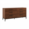 Kommode 180 x 45 x 80 cm Holzwerkstoff Walnussbraun mit sechs Schubladen Mid-Century-Stil