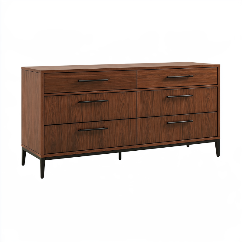 Kommode 180 x 45 x 80 cm Holzwerkstoff Walnussbraun mit sechs Schubladen Mid-Century-Stil