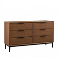 Kommode 160 x 45 x 85 cm aus Holz walnussbraun mit 6 Schubladen im Mid Century Stil
