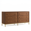 Kommode 160 x 45 x 85 cm aus braunem Holz mit 6 Schubladen im Mid-Century-Stil