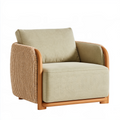 Sessel 80 x 78 x 76 cm mit Textilbezug in Beige und Holzgestell - geflochtenes Design
