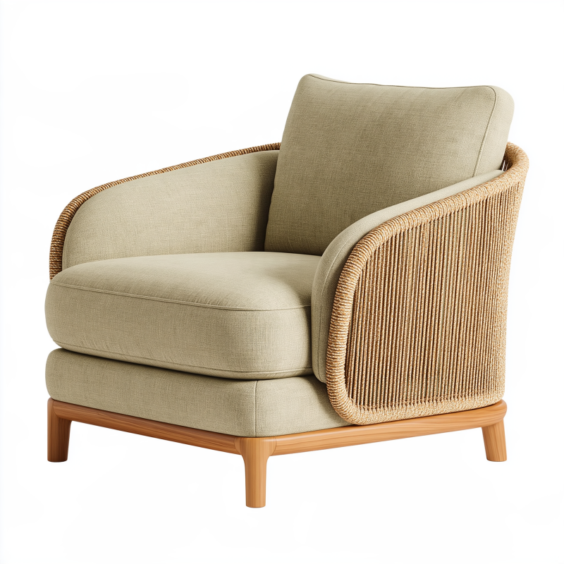Loungesessel 88 x 85 x 82 cm Beige Rattan Stoff Holz - gepolsterter Sessel im Naturstil