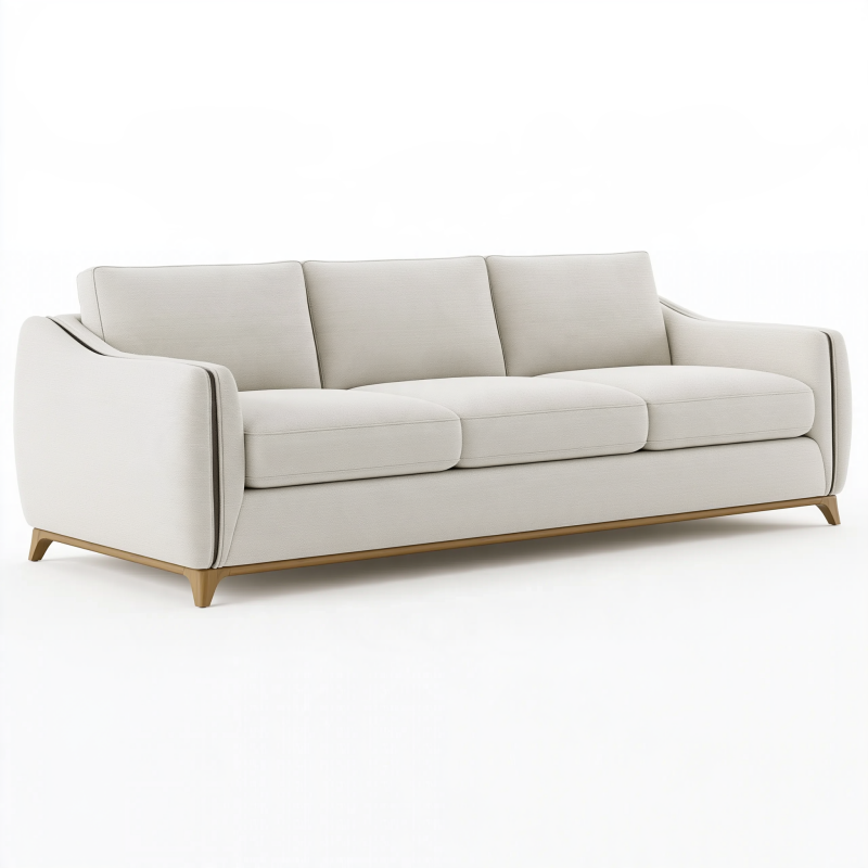3-Sitzer Sofa 220 x 90 x 85 cm cremefarbener Textilbezug Holzfüße modernes Wohnzimmermöbel