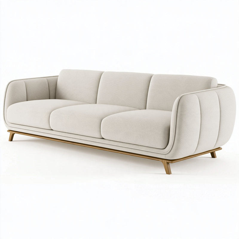 3-Sitzer Sofa 230 x 95 x 80 cm in Creme Textil mit Holzfüßen - Modernes Wohnzimmer Sofa
