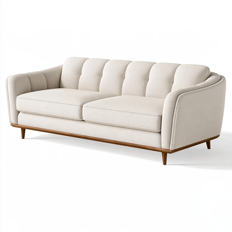 3-Sitzer-Sofa 210 cm Stoff Beige mit Holzfüßen im Mid-Century-Stil