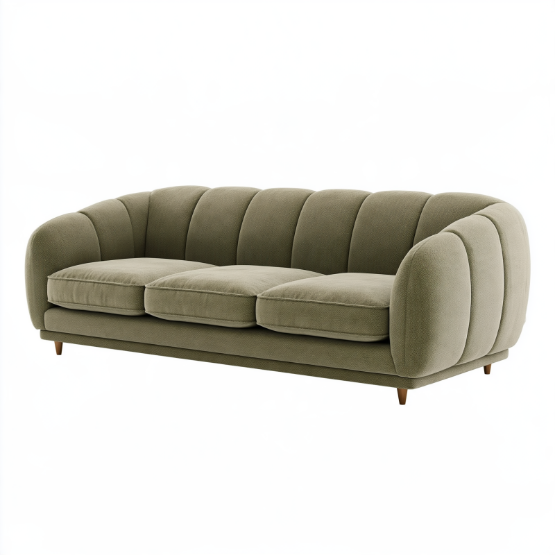 3-Sitzer Sofa 220 x 90 x 82 cm Stoff Olivgrün Wohnzimmer Retro Stil