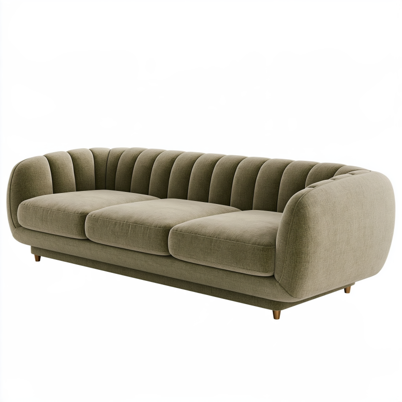 3-Sitzer-Sofa 230 cm Stoff Olivgrün mit gerippter Rückenlehne