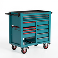 Werkzeugwagen 112 x 51 x 101 cm Stahl Türkis/Schwarz mit 10 Schubladen rollbar