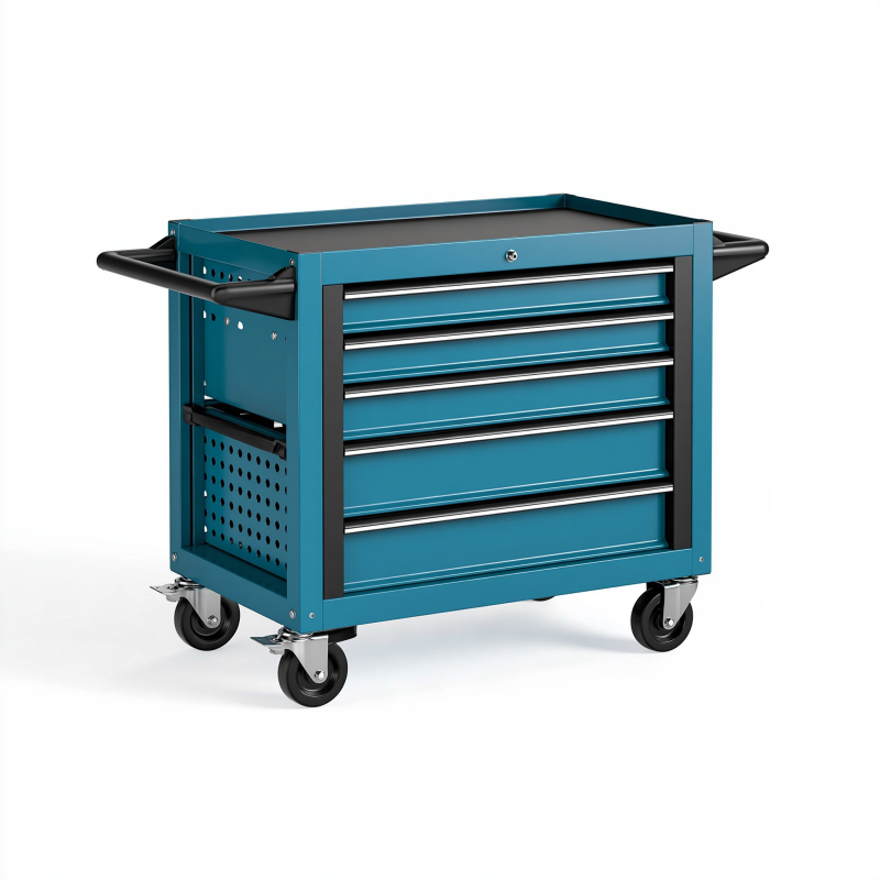 Werkstattwagen 76 x 46 x 97 cm aus Stahl in Blau mit 5 Schubladen und Rollen