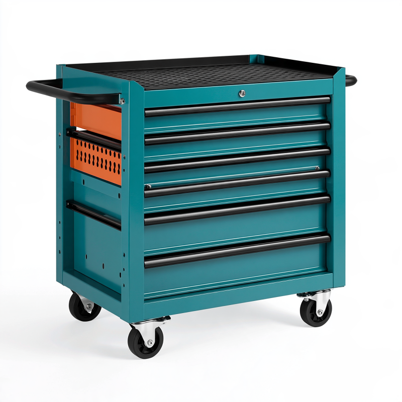 Werkzeugwagen 78 x 46 x 97 cm Stahl Türkis Schwarz mit 5 Schubladen und Rollen