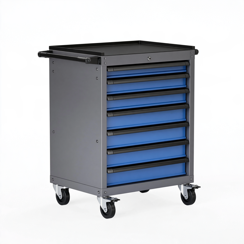 Werkzeugwagen 77 x 46 x 97 cm Stahl Schwarz Blau mit 7 Schubladen und Rollen