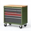 Werkzeugwagen 77 x 46 x 97 cm aus Stahl in Grün mit Holzarbeitsplatte und 7 Schubladen