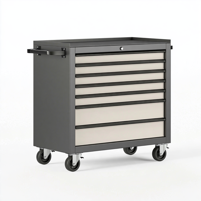 Werkzeugwagen 85 x 46 x 97 cm Stahl Schwarz Cremeweiß mit 7 Schubladen rollbar